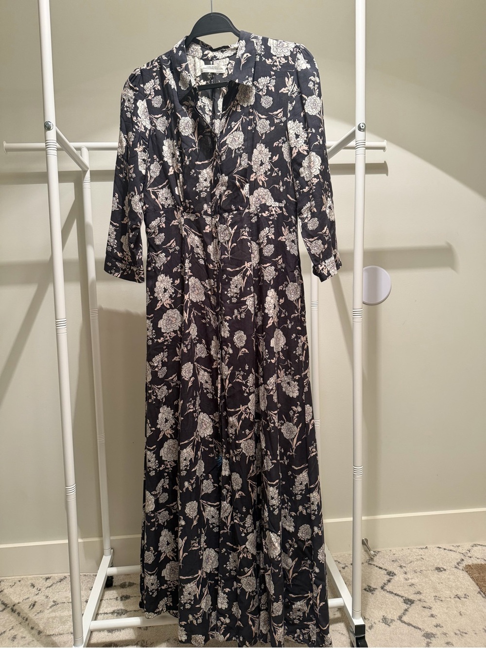 Zara gray Maxi Dress with White Floral Print